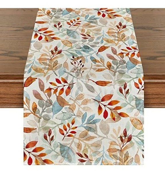 Camino De Mesa De Otoño Con Hojas De Eucalipto Beige 0