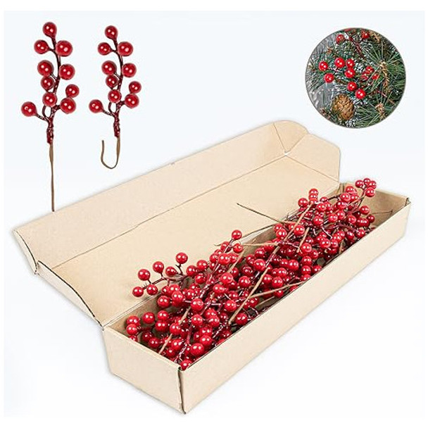 Decoracion Arbol Navideño Tallos Artificiales Bayas Rojas 0
