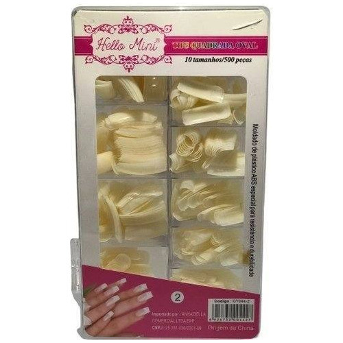 500 Tips De Uñas Hello Mini Color Blanco Modelo Cuadrada Ova 0