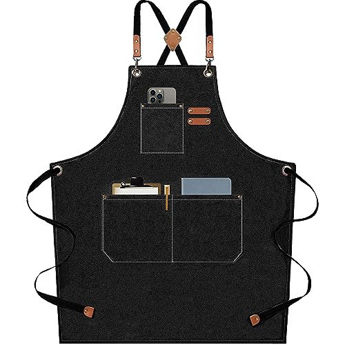 Delantal Chef Lona Algodón Correas Ajustables Con Bolsillos 0