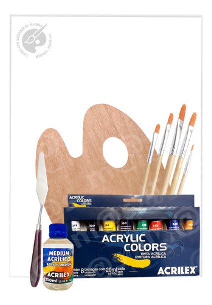 Kit De Pintura Acrílico, Pinceles, Paleta Pintor, Espátula. 0
