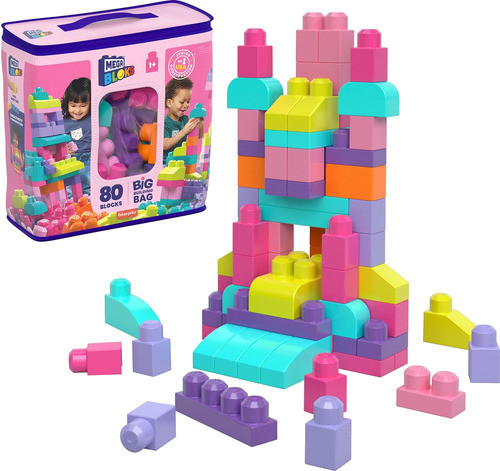 Mega Bloks Big Building Bolsa, Rosa, 80 Piezas 0