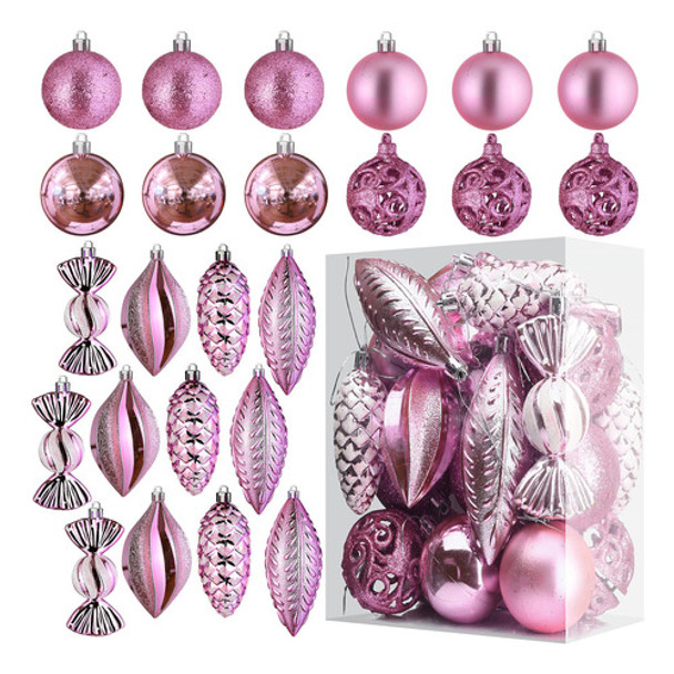 Adornos Navideos Para Decoracin De Navidad, Color Rosa, 24 P 0 Adornos Navideos Para Decoracin De Navidad, Color Rosa, 24 P 0