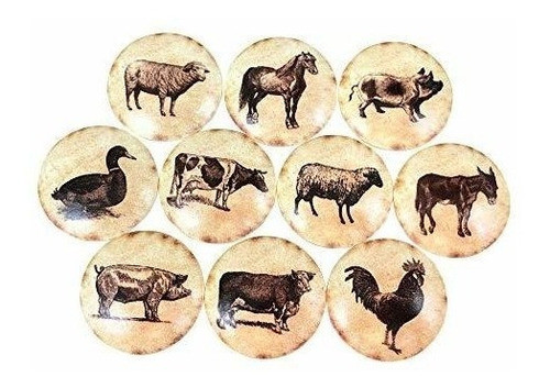 10 Tiradores De Madera Motivo Animales De Granja (7tp4nhw8) 0
