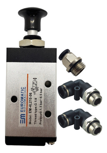Valvula Neumatica Boton 5/2 Con Resorte Rosca 1/8 Y Conexion 0