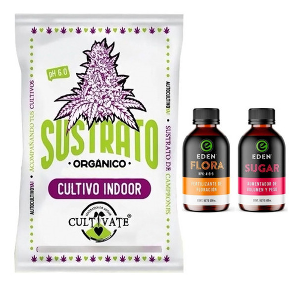 Sustrato Cultivate Indoor 25lts Eden Flora Y Sugar 500ml 0