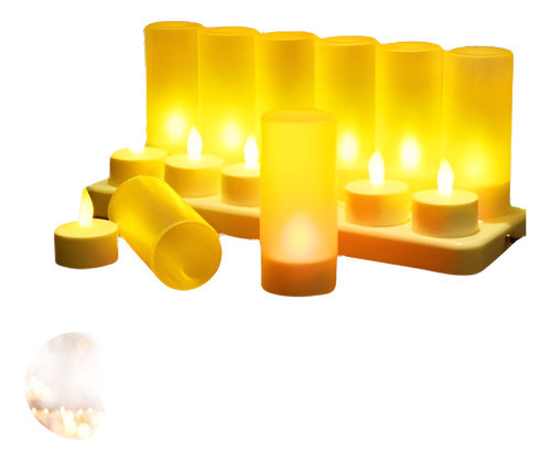 12pcs Led Ámbar Té Sin Llama Luz Vela Romántica Boda Recarga 0