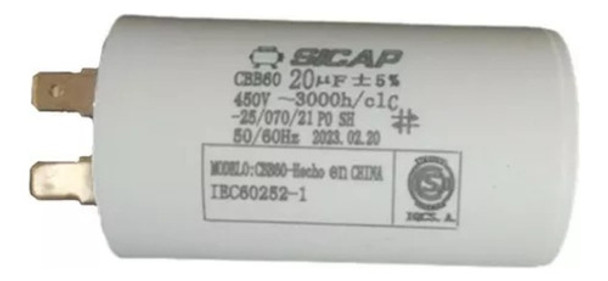 Capacitor Sicap 20 Micros Para Bomba Vulcano 1hp 0