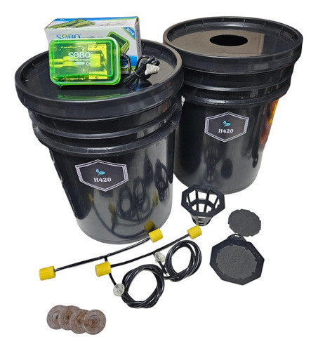 Sistema Hidroponico Dwc X2 20lts Aireador Potente Doble 0