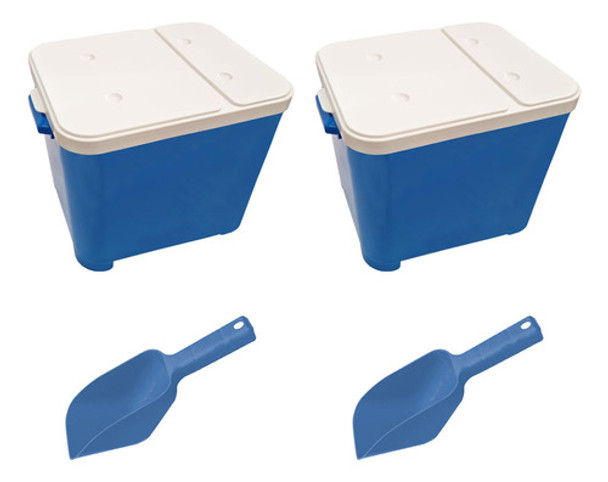 Kit 2 Canister Ração Cachorro Gato 2 Pás Dosadora Azul 0