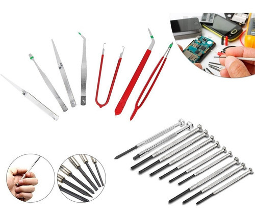 Kit 7 Pinças Longas Chave Precisão - Relógio E Eletrônica 0