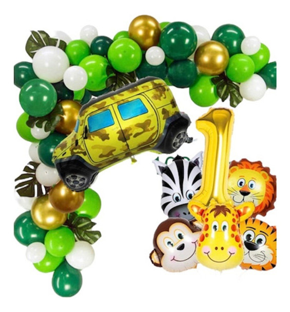Pack 144 Piezas  Globos Safari Animales Selva Camioneta 0