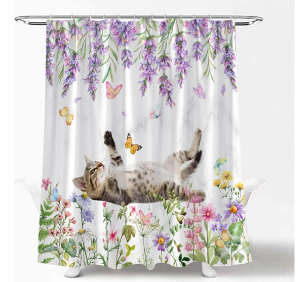 Jjyppy Gato Cortina De Ducha Floral Acuarela De Primavera Pú 0 Jjyppy Gato Cortina De Ducha Floral Acuarela De Primavera Pú 0
