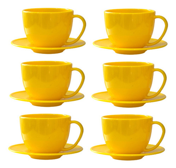 Kit 10 Xícaras De Chá Acrílica E 10 Pires Acrílico Amarela 0