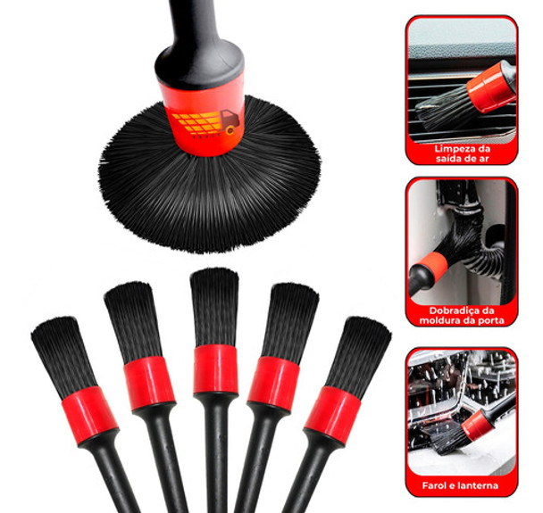 Kit 5 Pincel Detalhamento Automotivo Parte Externa E Interna 0