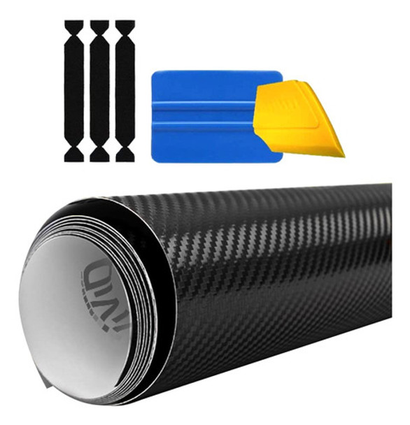 Rollo De Vinilo Negro De Fibra De Carbono 50cmx1.5mts 0
