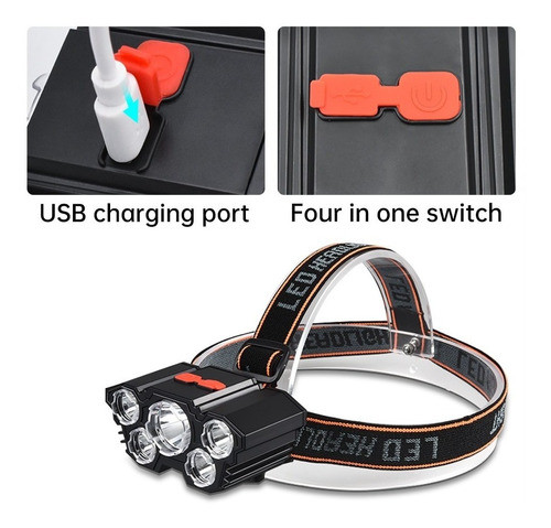 Linterna Cabeza Minero 5 Led Vincha Recargable Bici Camping 0