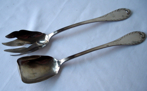 Dos Cubiertos Antiguos Para Pasta 25 Cm De Largo Monograma 0