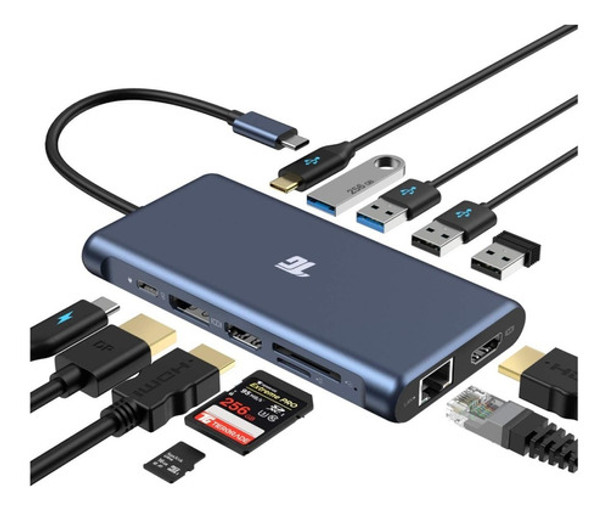 Adaptador Hub Tiergrade Usbc 12 En 1 2x 4k Hdmi Display 100w 0