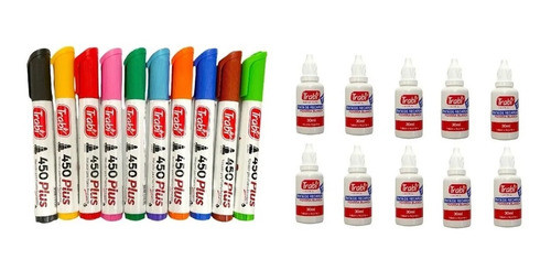 Set De 10 Marcadores Recargables Trabi P/pizarra + 10 Tintas 0