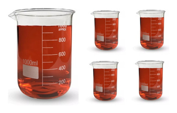Becker Bequer Vidro Forma Baixa Graduado 1000ml Caixa C/ 5un 0