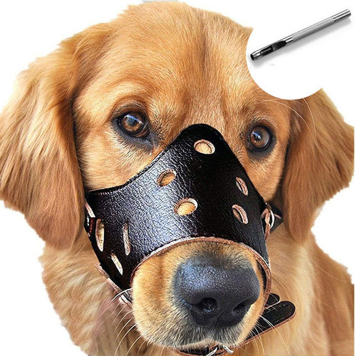Bozal De Cuero P/ Perro Cómodo Ajustable Seguro Anti Ladrido 0