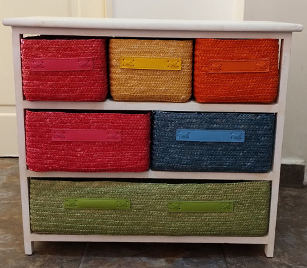 Cajonera De Pino Con 6 Cajones De Mimbre, Varios Colores 0