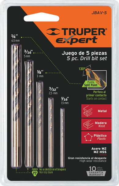Juego 5 Mechas Hss Rectificadas 1/16 A 1/4 Para Metal Truper 0