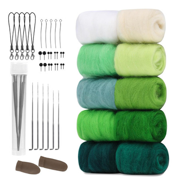 Kit De Lana Para Feltrar, 10 Colores, Incluye Agujas 0