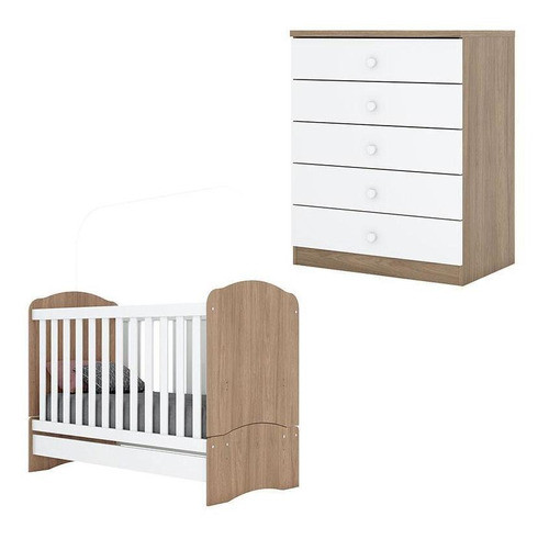 Berço Nacional E Cômoda Infantil Bala De Menta Rústico 0