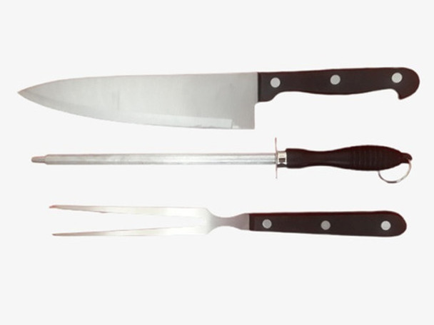 Cubiertos P/asado - Set Cuchillo, Trinchante, Chaira + Caja 0