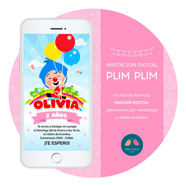 Invitación Digital Imagen - Plim Plim (modelo 1) - Niña 0