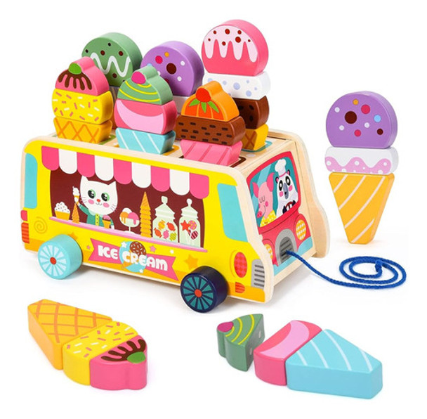 Atoylink Carro De Helado De Madera Juguetes Para Niños Peque 0