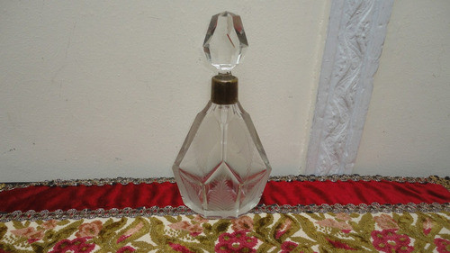 Botellon Art Deco De Cristal Antiguo Tallado Impecable Vealo 0