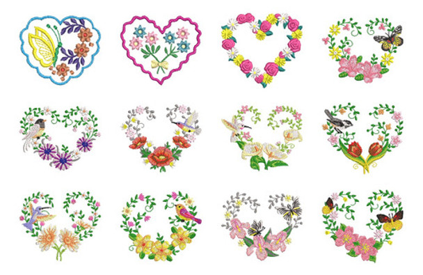 35 Matrices P/ Maquinas Bordadoras Corazones Con Flores 0