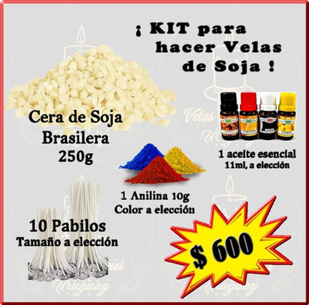 Kit P/hacer Velas Cera De Soja + Pabilos + Aceites + Anilina 0