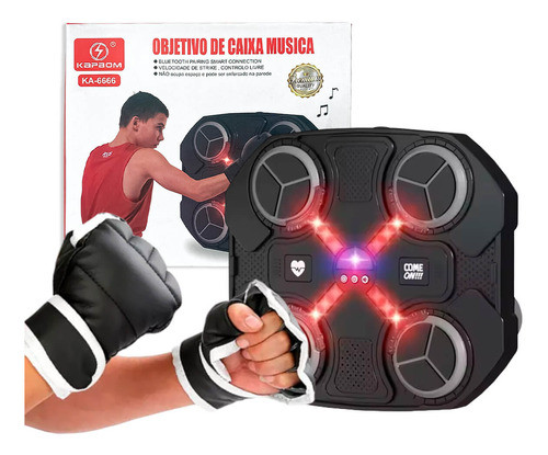 Máquina De Boxe Musical Preto De Parede Com Luvas, Protetor 0