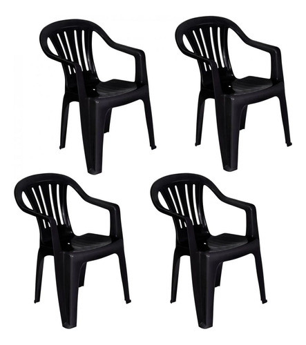 Kit 4 Cadeiras Preta Em Plástico Suporta Até 182 Kg Mor 0