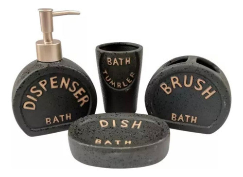 Set De Baño X4 Rustico De Ceramica Estilo Piedra Bath 0