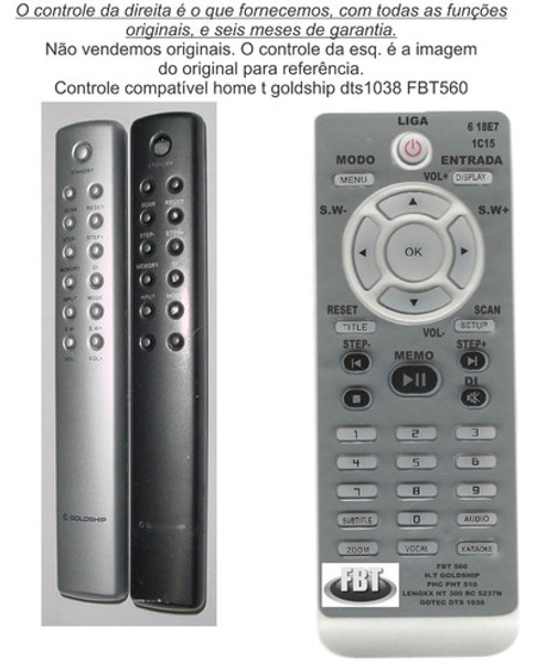 Controle Compatível Home T Goldship Dts1038 Fbt560 0 Controle Compatível Home T Goldship Dts1038 Fbt560 0