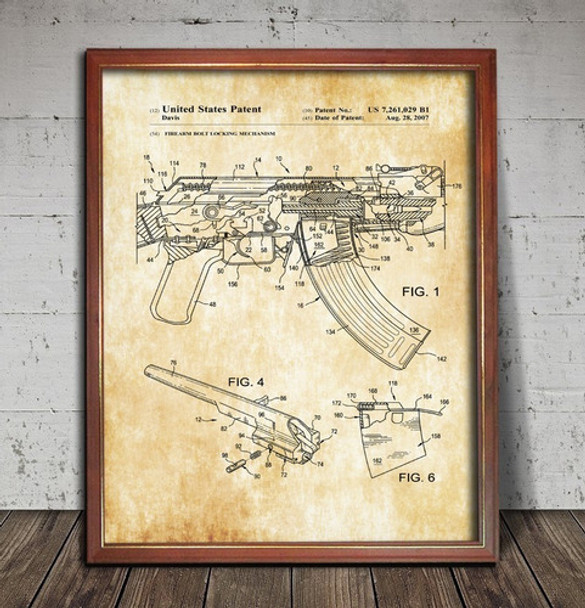 Patente Retro Ak 47 Poster Enmarcado Para Colgar 0