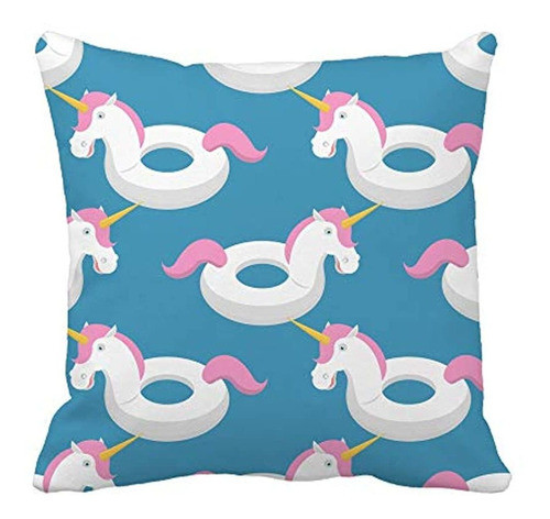 Awowee Throw Pillow Cover Azul Inflable Unicornio Patrón Mag 0