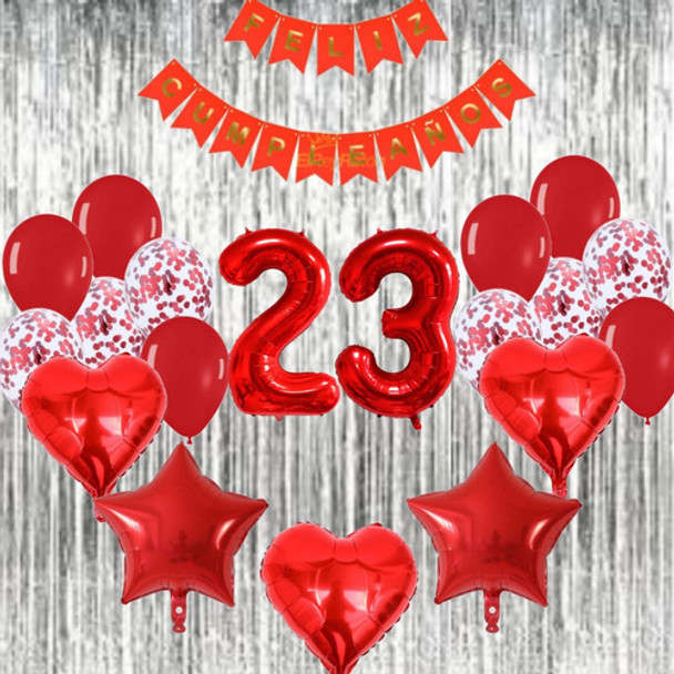 Combo Deco Globos Plata Y Rojo +2 Cortinas+ Números 70cm 0