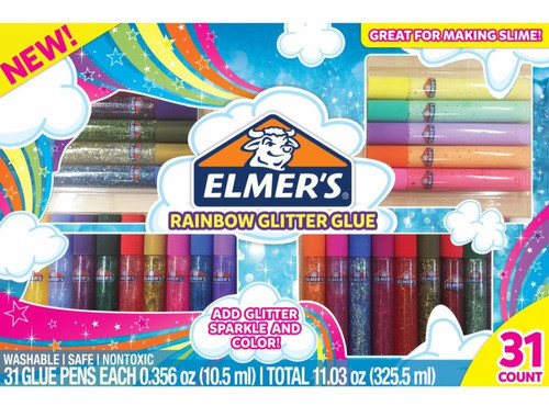 Set Elmer's Rainbow Glitter Glue 31 Pzas, Cascola Para Slime 0