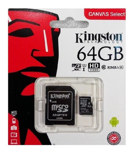 Memoria Micro Sd 64gb Clase 10 Kingston Full Hd Sdxc 80mb 0