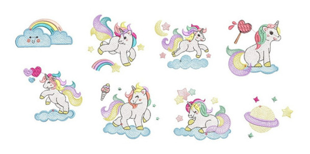 Pack Matrices Para Maquinas Bordadoras Unicornios Nubes 10cm 0