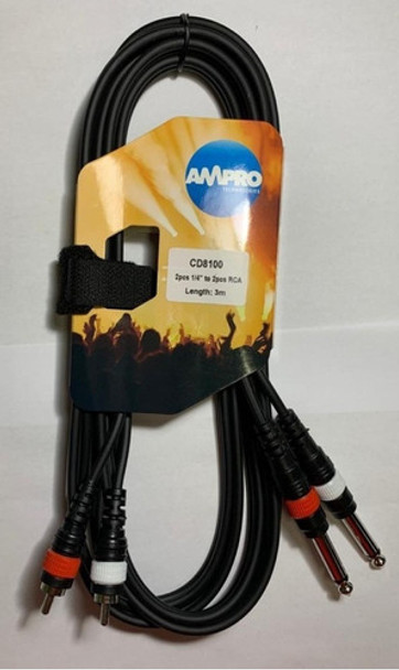 Cable 2 Plug 1/4 A 2 Plug Rca Profesional 3 Metros - Escar 0