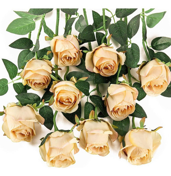~? Flojery 10pcs Flores De Rosa Artificial De Tallo Largo Ro 0