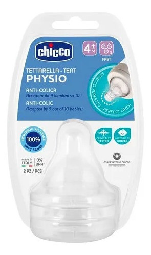 Tetinas Chicco Para Mamadera Physio Flujo Fast 4m+ X2u 0