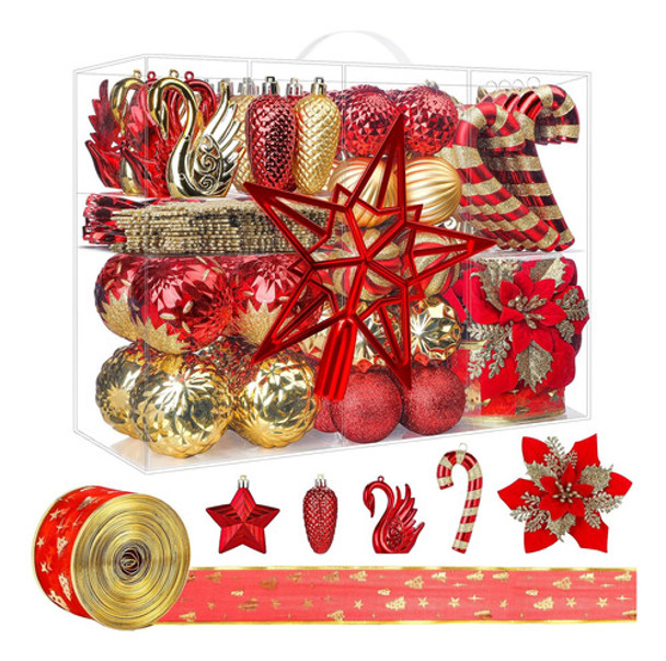 Adornos Para Arbol Navideño Juego De Bolas Rojas Doradas 0